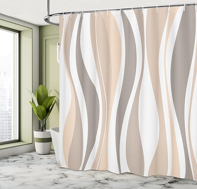Ambesonne Vintage Shower Curtain, Retro Vibrant Stripes Funky Lines Design Patterns Abstract Print, Cloth Fabric Bathroom Decor Set with Hooks, 69" W x 84" L, Dark Tan