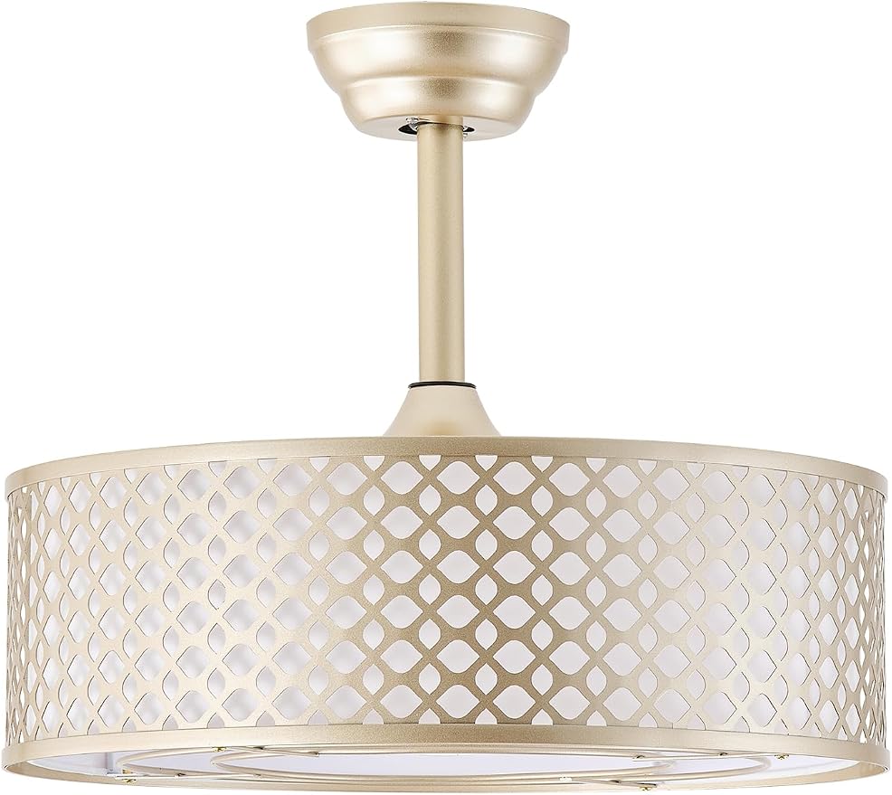 Gold Fandelier Ceiling Fan with Light, 20" Caged Boho Ceiling Fans with Lights and Remote, Mid Century with 6 Speeds for Bedroom, Living Room, Nursery