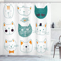 Ambesonne Cat Shower Curtain, Pets Moustache Bow Tie Hat Crown Fluffy and Fish Humor Faces Graphic, Cloth Fabric Bathroom Decor Set with Hooks, 69" W x 75" L, Teal Apricot