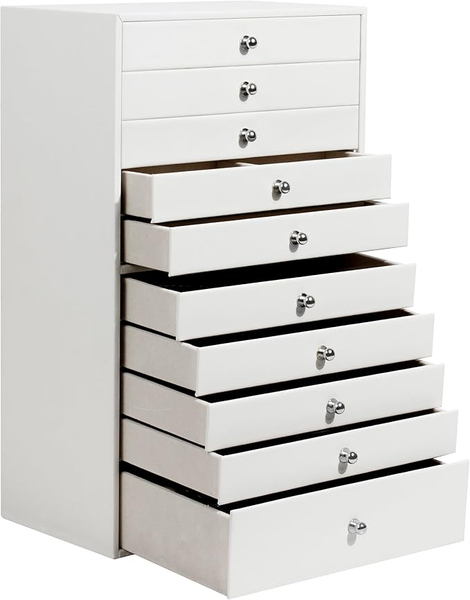 GUKA Large Jewelry Box, Jewelry Case with 10 Drawers for Big and Small Jewelry, Jewelry Storage Organizer for Watch Earrings Necklace Rings Bracelets, Birthday Wedding Gifts, White