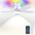 Wiviniya Ceiling Fans with RGB Lights Remote/APP Control, 41 inch Flush Mount Ceiling Fan, 3 CCT LED Dimmable White Lights + RGB Ring Lights, 5 Reversible Plastic Blades 6 Speeds for Kidsroom, White
