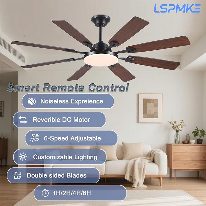 Ceiling Fan With Light & Remote Indoor/Outdoor Use 60 Inch Brown | Reversible DC Motor,3CCT, Dimmable, Timer, Noiseless,Ceiling Fan for Bedroom Living Room