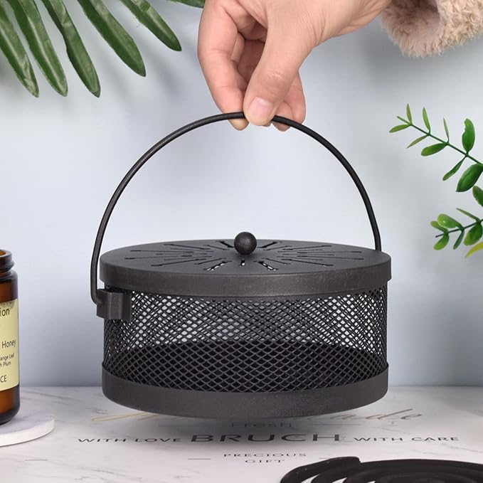 A&M Tech Black Mosquito Coil Holder Incense Coil Burner Indoor Outdoor Camping Use Portable Mosquito Repellent Coil Holder Incense Burner Holder 6.2 Inches Diameter