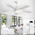 CACI Mall 52 inch White Ceiling Fans with Lights, Remote Control, Low Profile, Modern, Outdoor Ceiling Fan with with 5 Blades, Quiet Reversible DC Motor for Living Room, Bedroom, Patios