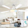 Amico Ceiling Fans with Lights, 52 inch Smart Ceiling Fan with Remote/APP/Alexa Control, Downrod Mount, Reversible DC Motor, 5 Blades, 6 Speeds, 3CCT, Dimmable, Noiseless, Bedroom, Living Room, White