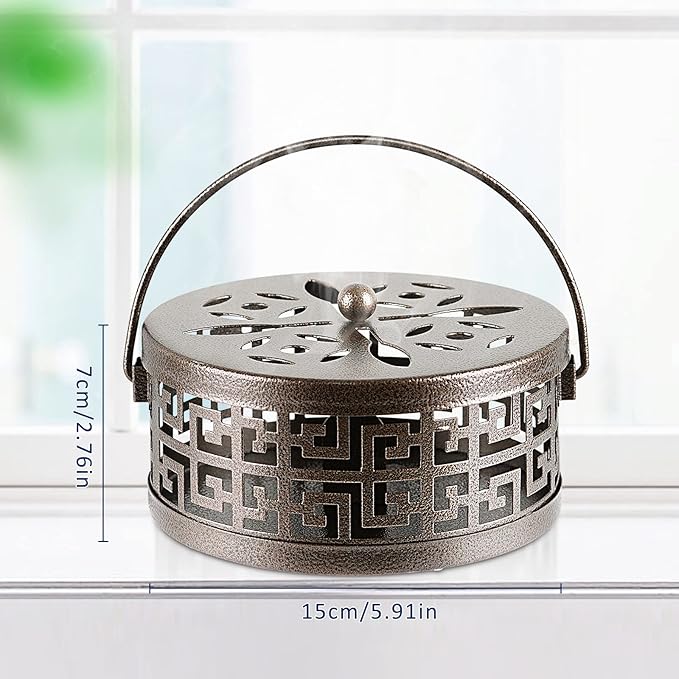 Exquisite Metal Mosquito Coil Holder Long-Lasting Coil Incense Burner for Indoor and Outdoor (Bronze)