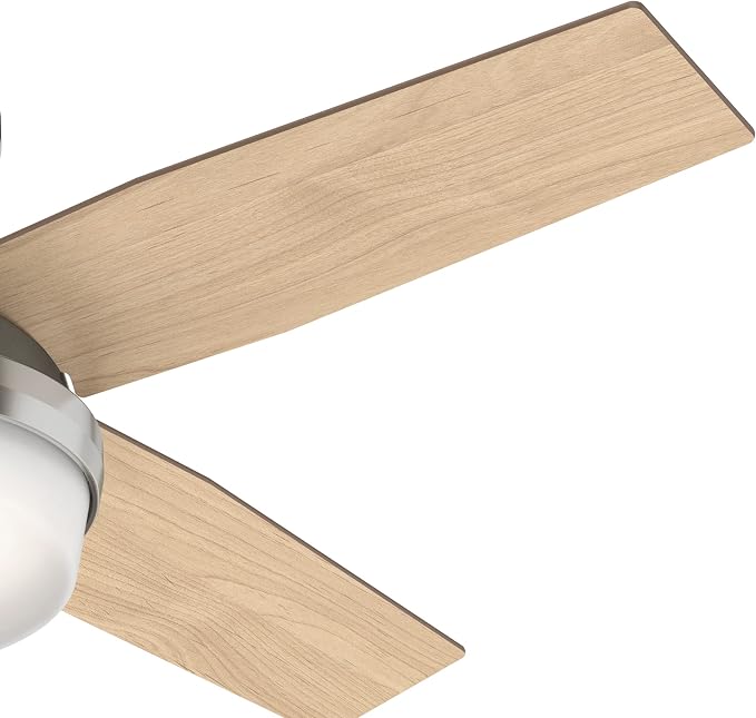 Hunter 44 inch Indoor Ceiling Fan with LED Light and Remote Control - Modern Ceiling Fan, Low Profile Mount, 4 Blades, For Bedroom, Living Room, or Kitchen, Quiet - Dempsey 50282, Brushed Nickel | with LED Light and Remote Control, Low Profile Mount, 4...