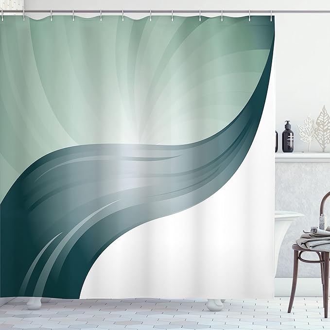 Ambesonne Contemporary Shower Curtain, Spiraling Stripes with Monochrome Tones Modern Art Inspirations Abstract, Cloth Fabric Bathroom Decor Set with Hooks, 69" W x 75" L, Dark Teal