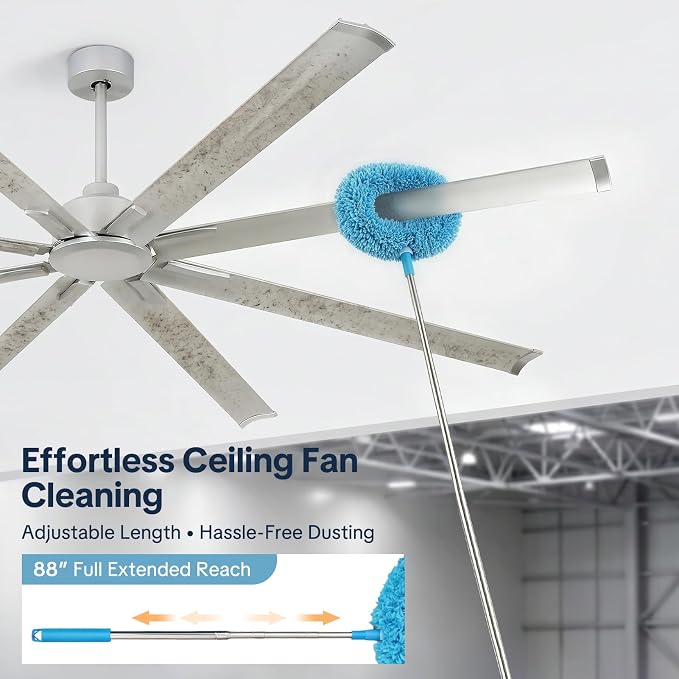 96 Inch Industrial Ceiling Fan No Light, Large Shop Fan with 8 Aluminum Blades, Quiet Reversible DC Motor,6 Speed Remote Control,3 Downrods, Silver Outdoor Ceiling Fans for Patios,Garage,Gym,Warehouse