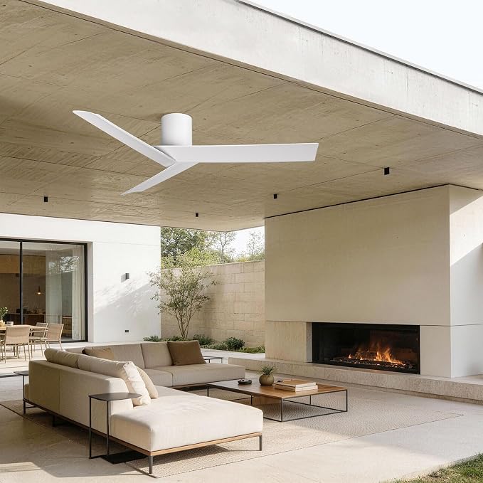 Modern Flush Mount Ceiling Fan No Light, 55" Matte White Low Profile Ceiling Fan Without Light, 3 ABS Blades, 6 Speed, Reversible DC Motor, Cool Hugger Fan for Kitchen, Bedroom, Living Room