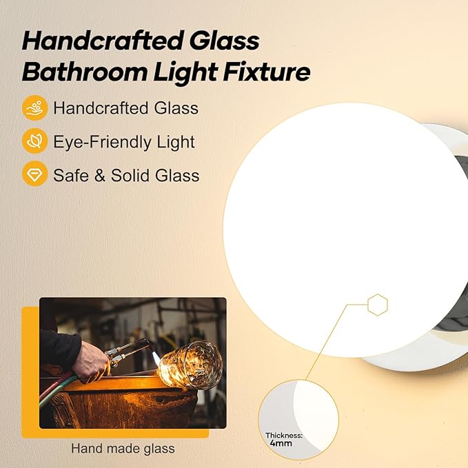 2 Pack Modern Chrome Wall Light Fixtures, Mid-Century Globe Glass Wall Sconces Set of Two for Bathroom Mirror, Living Room, Hallway, Entryway (Bulbs Not Included)