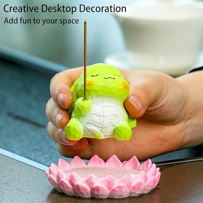 Lotus Turtle Incense Holder Cute Animal Figurine Incense Burner Flower Stand Ash Catcher Creative Cartoon Resin Turtle Statue for Home Room Decor Meditation Yoga Spa