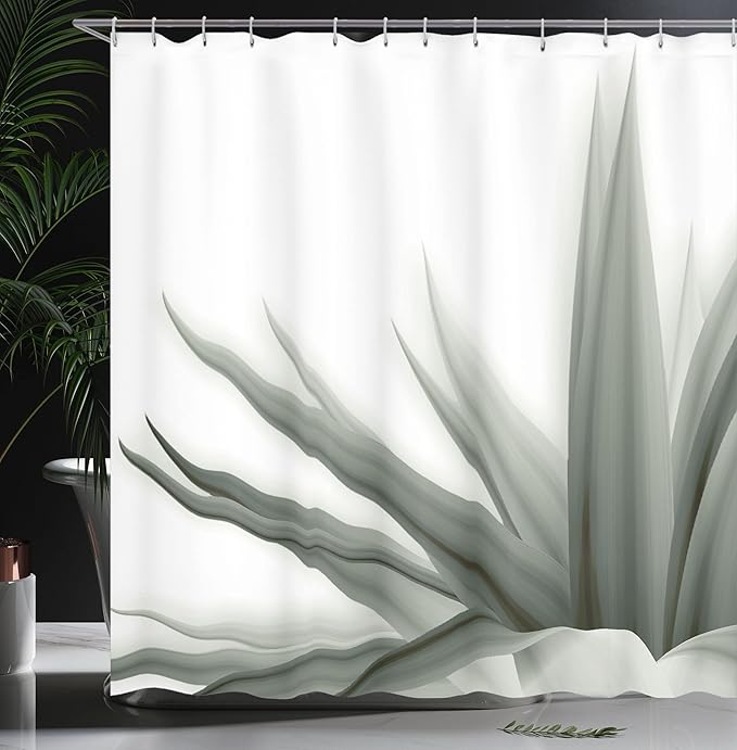 Ambesonne Flower Shower Curtain, Ombre Color Change Style Leaves Water Colored Print Calming Details Image, Cloth Fabric Bathroom Decor Set with Hooks, 69" W x 75" L, Sage Green