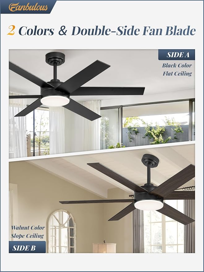 Fanbulous 52 Inch Ceiling Fans with Lights and Remote, Reversible 6 Blades, Dimmable, 3000K-6000K Adjustable, Outdoor Ceiling Fans for Patios, Large Ceiling Fan for Indoor or Covered Outdoor, Black