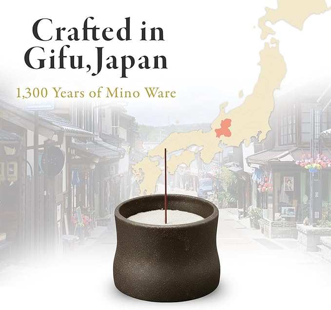Hasegawa Japanese Incense Burner – Mino Ware Ceramic Koro, Tetsusa Finish, Buddhist Altar Supplies, Made in Japan