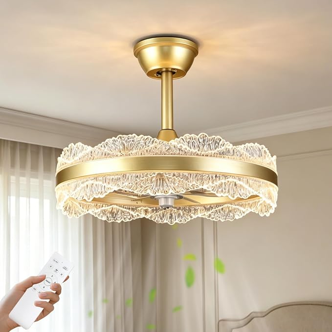 Depuley Fandelier Ceiling Fans with Lights: 20" Gold Cagd Fan with Remote Control - Crystal Chandelier Fan Light for Girl's Bedroom Living Room Nursery