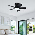 Depuley Modern Ceiling Fan with Light: 25-Inch Black Small Fans for Bedroom Indoor Outdoor - Dimmable Low Profile Ceiling Fans with Remote Control Flush Mount 5 Reversible Black Blades 6 Speeds Timer
