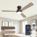VOLISUN Ceiling Fans with Lights Flush Mount, 42 inch Low Profile Ceiling Fan with Light and Remote, Queit & Reversible Motor,3CCT, Dimmable, Brown Modern Ceilings Fans for Bedroom, Living Room