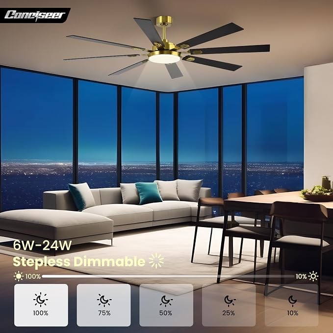 72 Inch Ceiling Fans with Lights and Remote, Dual Color 8 Blades, Bedroom Living Room Office Library Cafe Outdoor Industrial, 3CCT Dimmable, 6 Speed Reversible Quiet DC Motor, Gold/Wood Grain