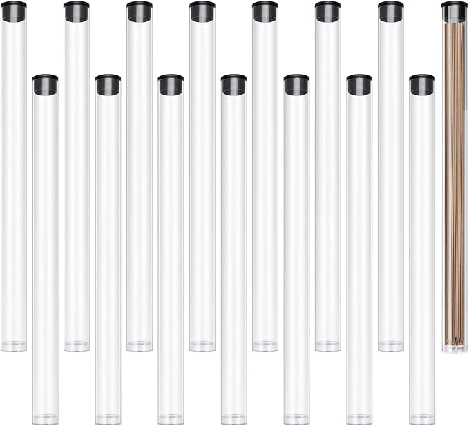 CHGCRAFT 15 Pcs Clear Plastic Tube with Black Lid Transparent Plastic Tube Clear Storage Holder Clear Bead Containers for Store Incense Sticks Beads 9.1 inches