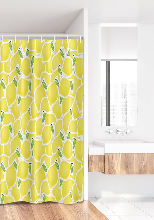 Ambesonne Yellow Stall Shower Curtain, Illustration of Bunch of Lemon Citrus Images and Forms Nature Artprint for Living, Fabric Bathroom Decor Set with Hooks, 36" W x 72" L, Green and Yellow