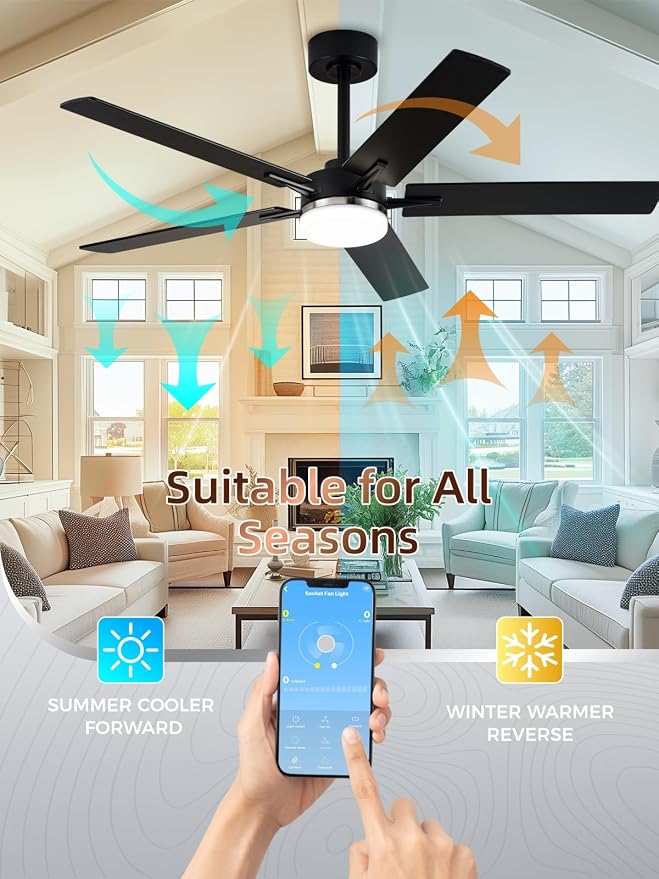 LANMEL Ceiling Fan with Light, Modern Flush Mount Low Profile with Remote Control, Reversible, 3CCT Dimmable, Quiet,LED for Bedroom, Living Room, Indoor/Outdoor Patio Use 52 Inch Silver & Black