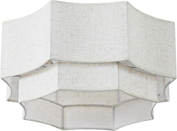 Boho Ceiling Fan with Light, 20'' Flush Mount Caged Ceiling Fan with Light Remote Control, Linen Fabric Low Profile Fandelier with 6 Speeds for Bedroom, Living Room