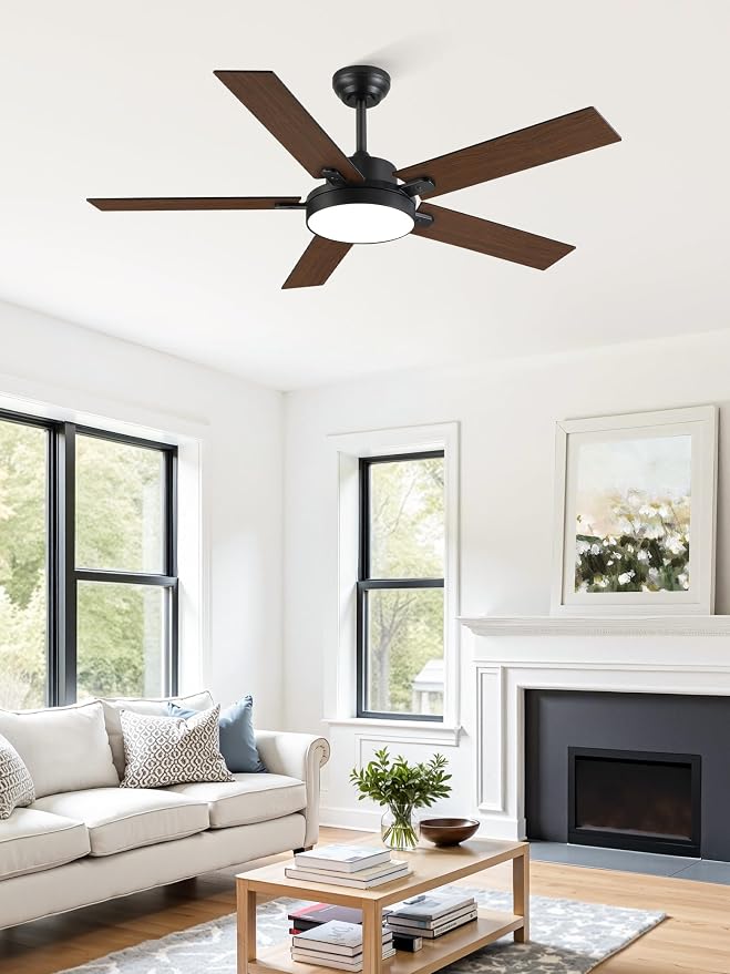 ZMISHIBO 52 Inch Ceiling Fans with Lights, Smart Remote/APP Control, Modern Ceiling Fan with 6 Speeds & 3CCT, Dimmable 30W LED, Quiet DC Motor, Noiseless for Living Room, Bedroom, Kitchen, Black