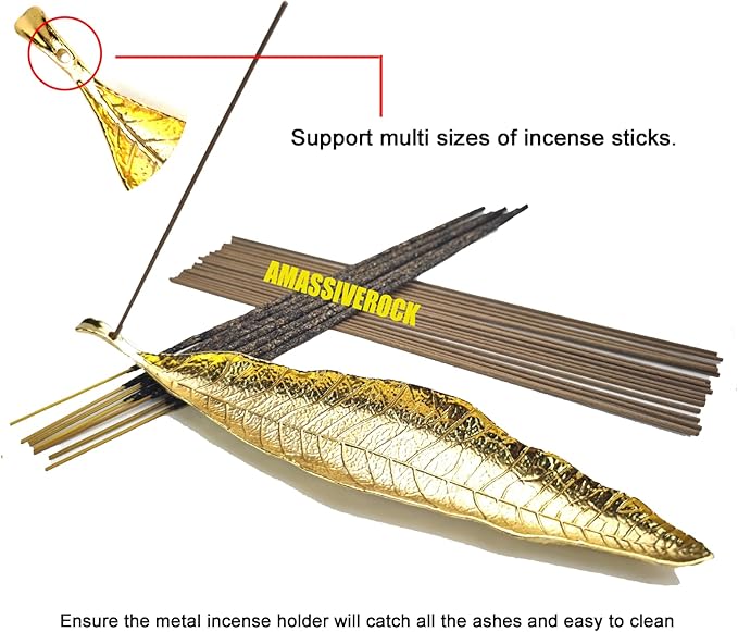 Incense Holder Leaf Incense Burner Holders for Sticks Ash Catcher Incense Cones Yoga Spa Meditation Home Office Decor Aromatherapy Fragrance Gift Easy Clean