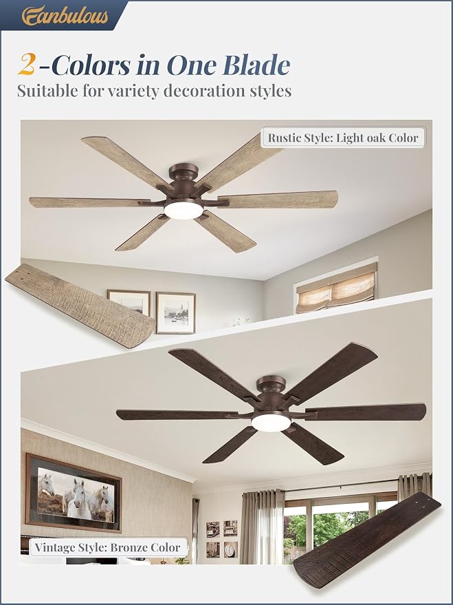 Fanbulous 60 Inch Ceiling Fan with Lights, APP & Remote Control, Flush Mount Low Profile Bronze Ceiling Fan, 3000-6000K Dimmable LED, Quiet Reversible Motor, 6 Blades, 6 Speeds,for Living Room Bedroom