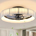 20" Flush Mount Caged Ceiling Fan with Lights, Low Profile Fandelier with Remote/App Control, 6 Speeds Dimmable LED Ceiling Fan, Fabric Farmhouse Style for Bedroom Kitchen Living Room