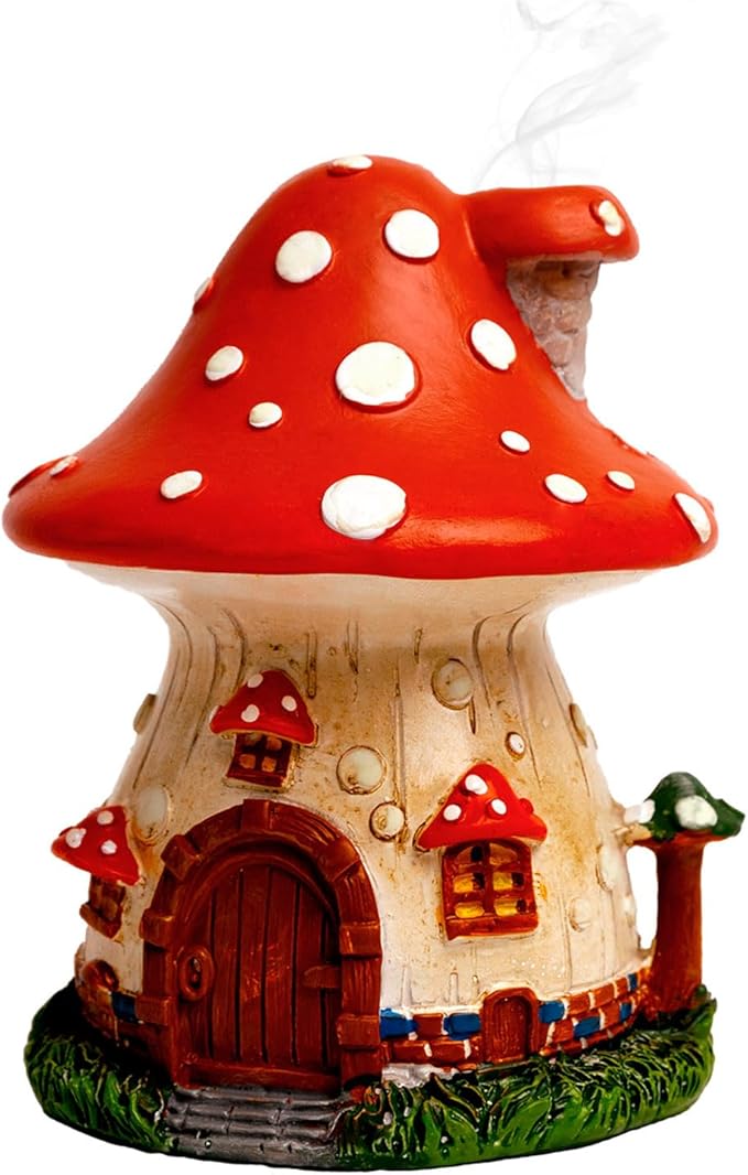 Cacukap Mushroom House Incense Burner, Cute Glow in The Dark Mushroom Incense Holder, Resin Material, Adorable Home Decor Gift