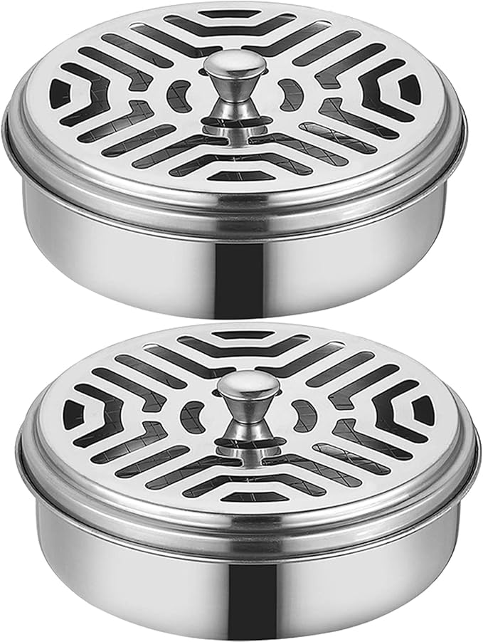 2 Portable Mosquito Coil Holder, Mosquito Incense Box Sandalwood Holder with Handle, Fireproof Incense Burner for Home Office Camping (Silver) (Silver)