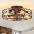 20'' Caged Ceiling Fan with Lights and Remote Control,Small Farmhouse Bladeless Low Profile Ceiling Fans Lights,Vintage Flush Mount Ceiling Light,Reversible Motor 6 Speeds for Bedroom,Living Room