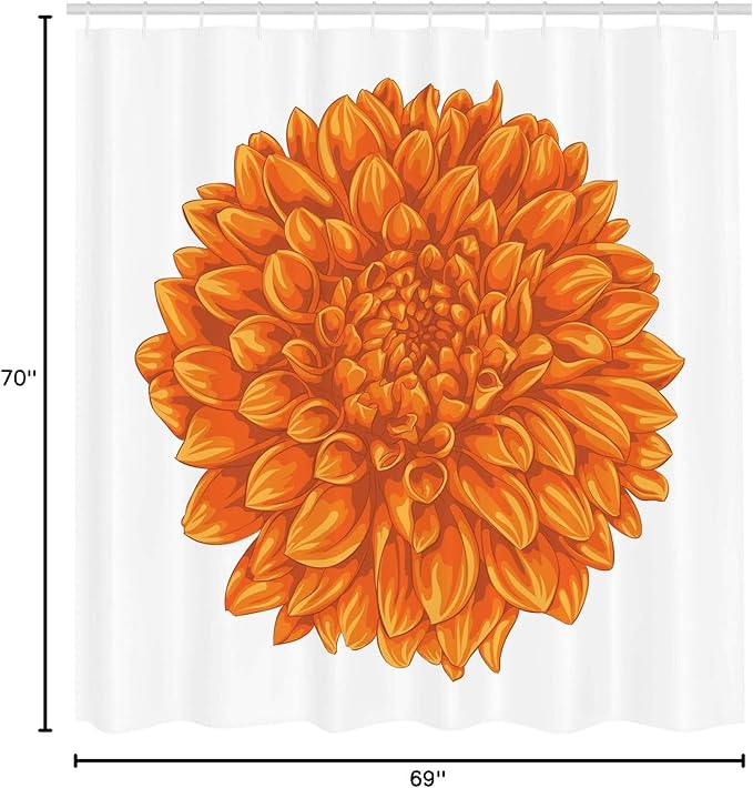 Ambesonne Dahlia Flower Shower Curtain, Funk Art Old Vintage Floral Leaf Love Valentine's Day Special Celebration Theme, Cloth Fabric Bathroom Decor Set with Hooks, 69" W x 70" L, Apricot Orange