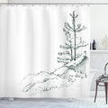 Ambesonne Sketchy Shower Curtain, Young Thin Pine Trees on Rocks Ecology Forest Park Habitat Landscape Sketch Print, Cloth Fabric Bathroom Decor Set with Hooks, 69" W x 75" L, White Charcoal