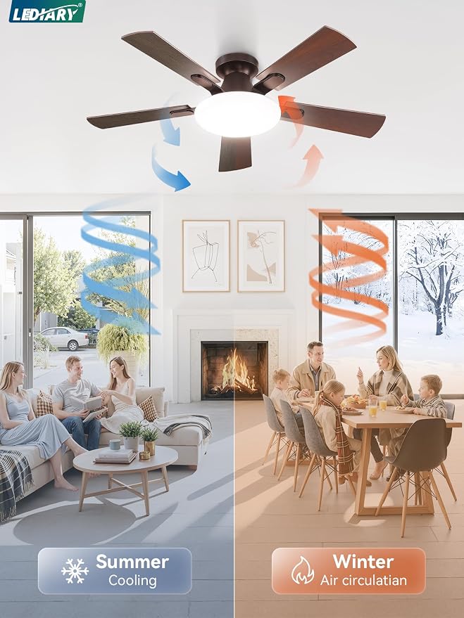 42 Inch Ceiling Fan with Lights and Remote, 30W 12" LED Panel Flush Mount Ceiling Fan, 6-Speed Quiet DC Motor Modern Low Profile Ceiling Fan with Reversible Blades for Bedroom, Living Room, Patio