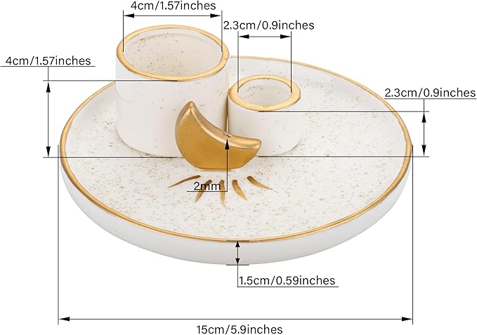 ZenBless Multifunction Incense and Candle Holder for Burning Sage, Palo Santo, Incense Sticks - 5.9" Ceramic Ash Catcher Tray for Meditation Room Home Decor Spritual Gifts (Gold)
