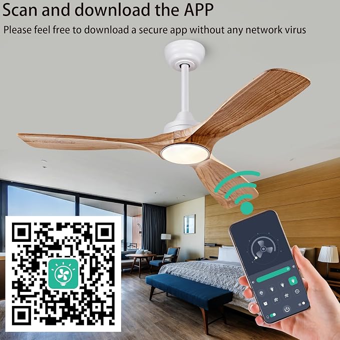 42 Inch Ceiling Fan with Lights, Solid Wood DC Motor Remote & APP Control | solid wood blades, quiet reversible dc motor, remote app control, 3cct dimmable led, indoor outdoor for bedroom patio
