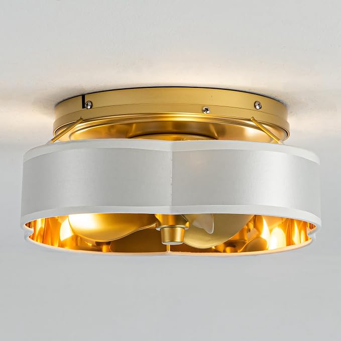 Caged Gold Fandelier Ceiling Fan with Light, 13.2 inch Low Profile Ceiling Fans with Lights and Remote, Max 1350 RPM Flush Mount Boho Ceiling Fan Chandeliers with G9 LED Light for Bedroom Foyer