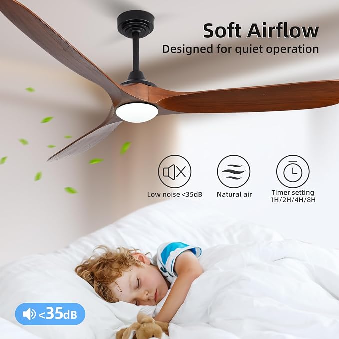 Ceiling Fan with Lights, 72'' Solid Wood Indoor/Outdoor Ceiling Fan with Quiet Reversible DC Motor, Compatible with Alexa/Google/App, 3CCT Dimmable, 6 Speeds Walnut Outdoor Fan for Patio Porch