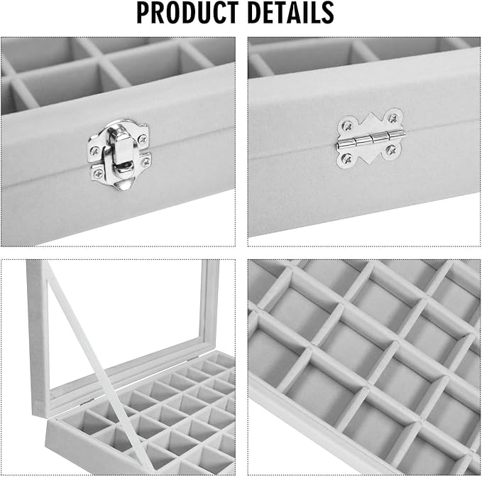 Vicoter Velvet Jewelry Tray 48 Compartments Jewelry Display Organizer with Transparent Cover Rings, Earrings, Necklaces, Pendants Storage Box for Girls, Wives, Mothers, Women