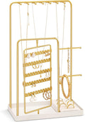 ProCase Jewelry Stand Holder Organizer and Storage, Gold | Rotating Earring Bracelet Holder Storage, Hanging Jewelry Display Velvet Ring Tray, Teen Girls Birthday Gifts Room Dorm Decor