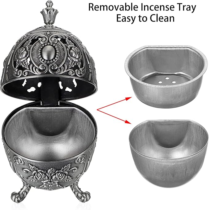 JUXYES Vintage Incense Burner Holder with Removable Ash Catchers, Metal Censer Antique Cone Coil Incense Burner Holder Zinc Alloy Spiritual Aromatherapy Yoga Meditation Gifts Retro Home Decoration