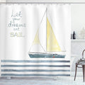 Ambesonne Nautical Shower Curtain, Let Your Dreams Set Sail Words Stripes Yacht Interior Navigation Theme, Cloth Fabric Bathroom Decor Set with Hooks, 69" W x 84" L, Pale Blue White