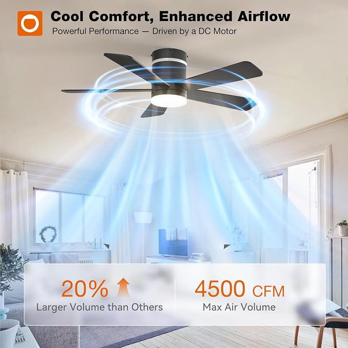 addlon RGB Ceiling Fans with Light, 42‘’ Low Profile Flush Mount Small Ceiling Fan, Remote Control/APP Control, Reversible, Sleek Modern Fan for Bedroom, Living Room, Kids Room, Indoor/Outdoor, Black