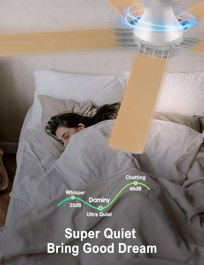 DAMINY 52 inch White Ceiling Fans with Lights,5 Blades,3CCT, Low Profile,Remote Control,for Bedroom, Kitchen,Living Room,Indoor/Outdoor Use,Flush Mount