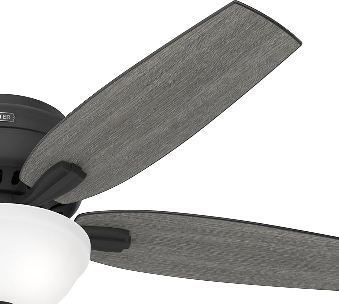 Hunter 52 inch Indoor Ceiling Fan with LED Light - Black Ceiling Fan with Pull Chain, For Bedroom or Living Room, Low Profile Flush Mount, 5 Blades, Includes Bulbs - Newsome 52396, Matte Black | Low Profile Flush Mount, Pull Chain, 5 Blades, For Bedroo...