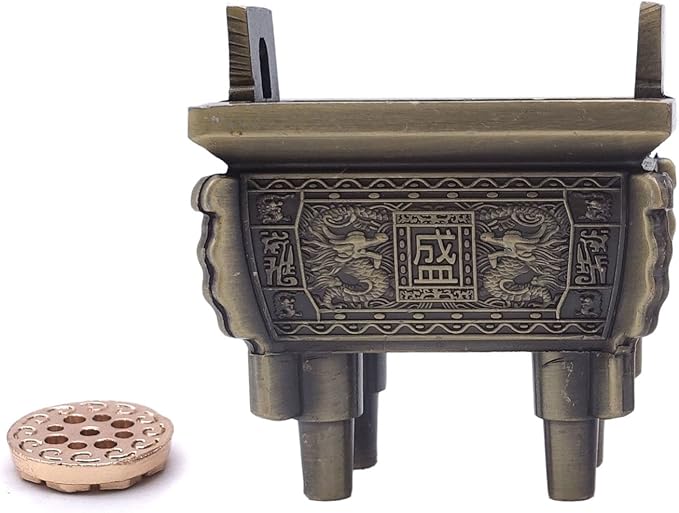 TrendBox Model A - Mini Vintage Design Ding Sheng Bronze Tripod Incense Cone Coil Stick Burner Holder Ash Catcher Chinese Traditional Style Buddhist Washable