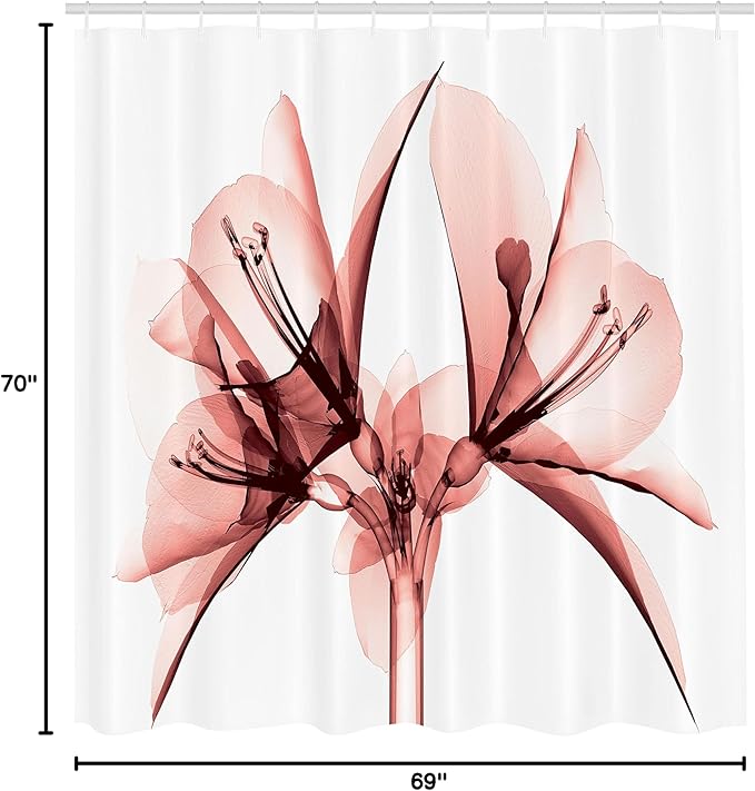 Ambesonne Flower Shower Curtain, Illustration of a Blooming Flower X-ray Vision of Nature Solarized Pattern, Cloth Fabric Bathroom Decor Set with Hooks, 69" W x 70" L, Pastel Pink